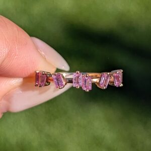 18K Rose Gold Staggered Pink Sapphire Baguette Ring Band